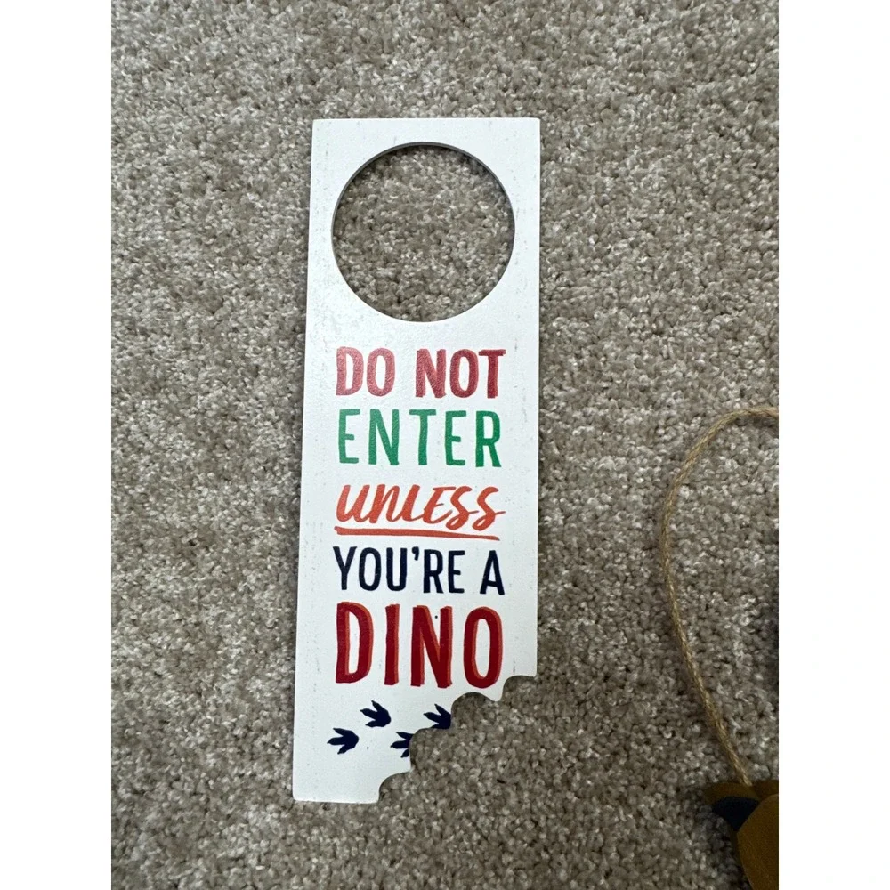 Dinosaur Kids Room Decor Set Boys Only Footprint Sign & Dino Den Door Hangers